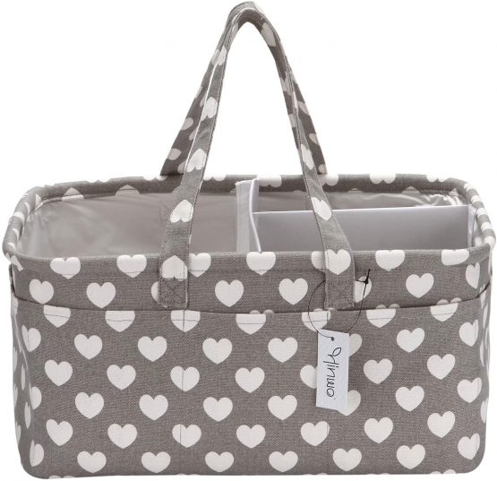 Hinwo Baby Diaper Caddy 3-Compartment Infant Nursery Tote Storage Bin Portable Car Organizer Newborn Shower Gift Basket with Detachable Divider and 10 Invisible Pockets for Diapers & Wipes (Heart) - Image 3