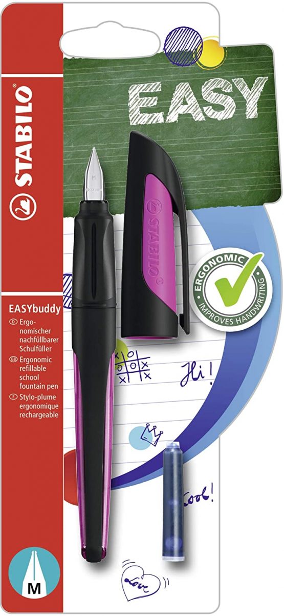 Ergonomic School Fountain Pen - STABILO EASYbuddy M Nib Black/Magenta