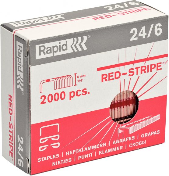 Leitz Rapid 24868200 Staples 24/6 MM, Galvanised Red Stripe, with Fastening Pack of 2000