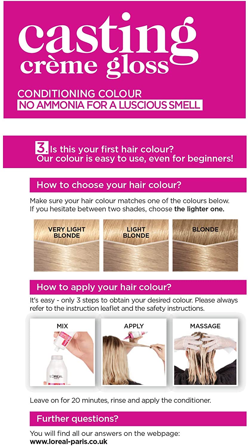 L'Oréal Paris Casting Crème Gloss Semi-Permanent Hair Dye, Ammonia-Free Formula & Honey-Infused Conditioner, Glossy Finish, Colour for Up to 28 Shampoos, Pack of 3, Colour: 1010 Light Iced Blonde - Image 2