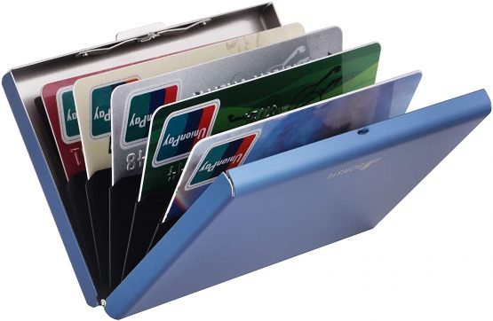RFID Slim Metal Credit Card Holder Wallet for Ladies and Men,Credit Card Caes for Against Electronic Pickpockets & Identity Theft. (Blue)