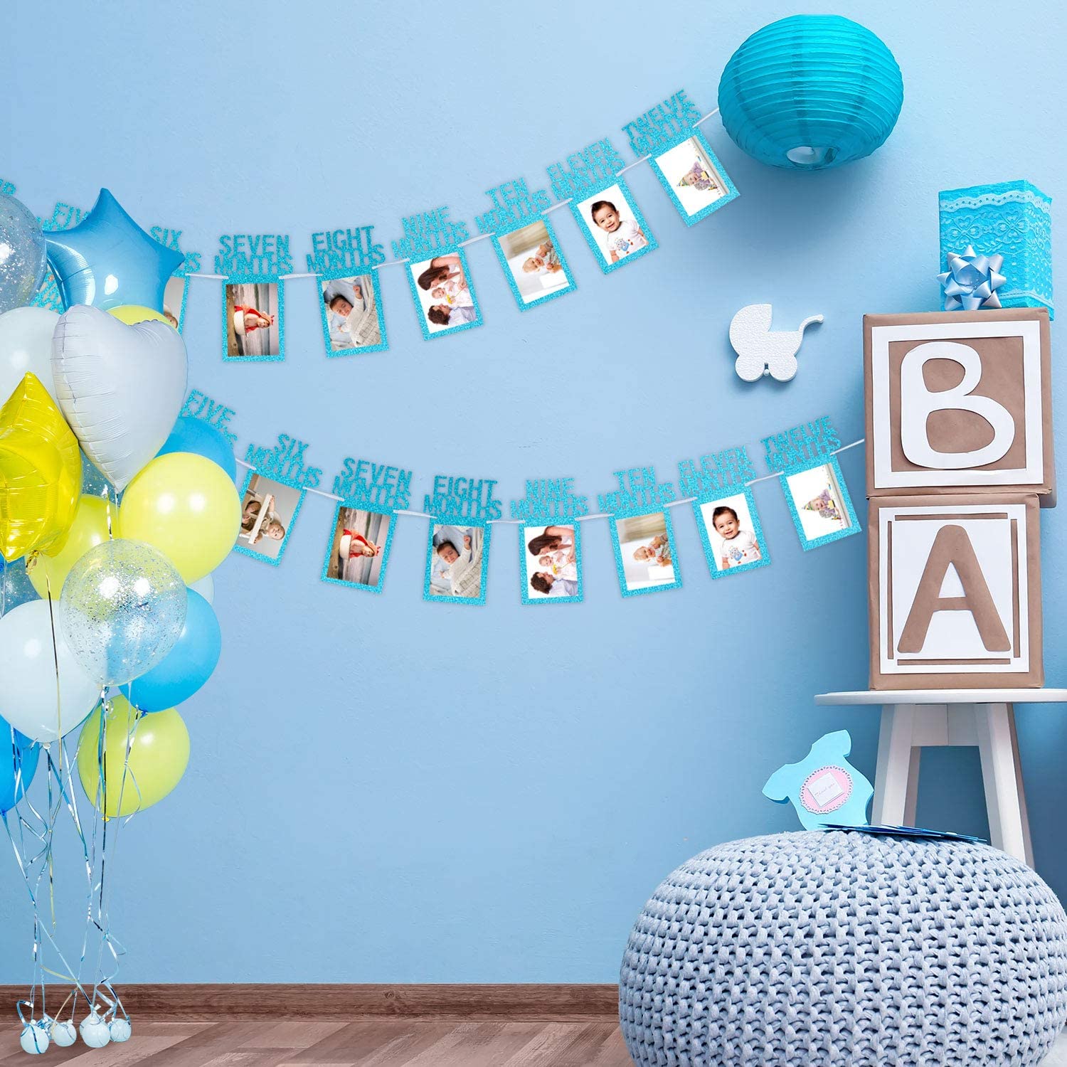 Whaline 1st Birthday Baby Photo Banner for Newborn to 12 months, Monthly Milestone Photograph Bunting Garland - Image 4