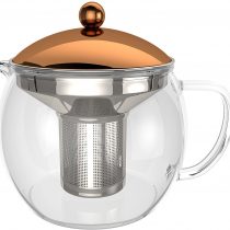 bonVIVO TEMPA Tea Infuser with Removable Stainless Steel Strainer, Tea Maker for Loose Leaf Tea, Heat Resistant Borosilicate Glass Teapot with Lid in Silver Finish, 50 oz.