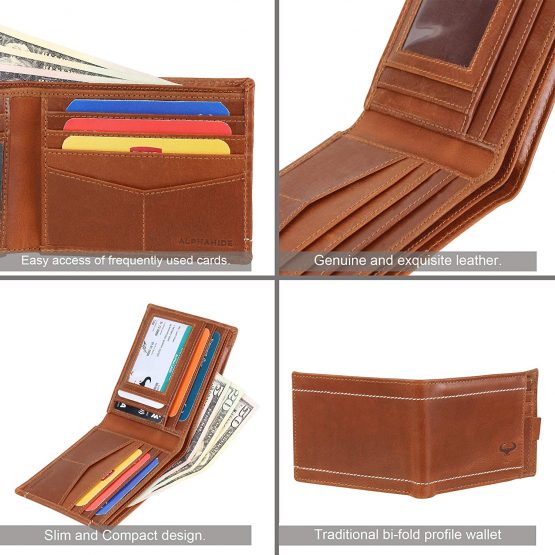 Minimalist Wallets for Men, Leather Wallets Men`s RFID Blocking, Real Leather Men`s Wallet with ID Window, Front Pocket Wallet, Slim Bifold Wallet, Bifold Purse, Credit Card Wallet (Tan) - Image 4