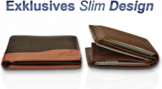 Faer ® Manhattan Series #MW114 Leather Wallet Landscape Format with RFID Protection Slim-Design (Dark Brown/Beige) - Image 3