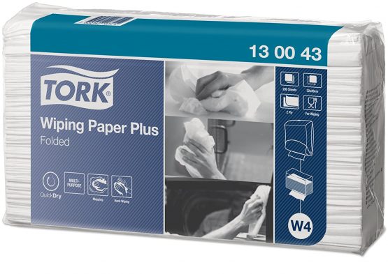 Tork 130043 Wiping Paper Plus / 2 Ply Absorbent Multipurpose Paper Sheets Suitable for Tork W4 Top Pak System / White / 38.5cm x 10.8cm / 200 Sheets