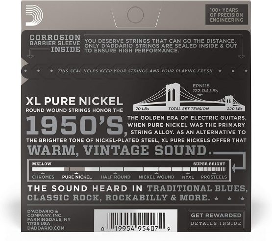 D'Addario EPN115 XL Pure Nickel Blues/Jazz Rock (.011-.048) Electric Guitar Strings - Image 3