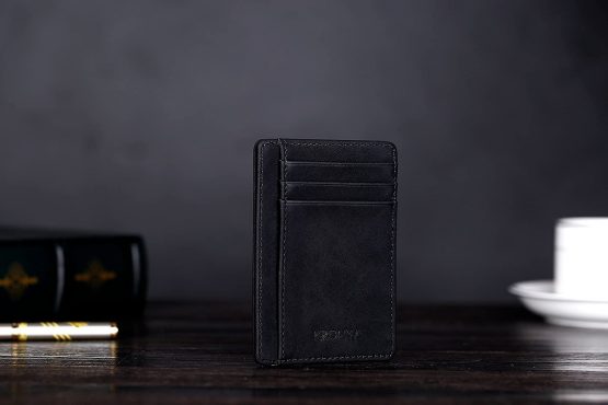 Kronya® | Elegant Leather Wallet with RFID Protection | Wallet Case Money Clip Holder Credit Card Holder (Black Crosshatch) - Image 3