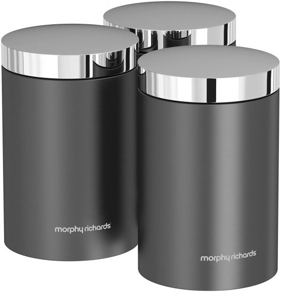 Morphy Richards 974067 Accents Kitchen Storage Canisters, Stainless Steel, Titanium, Set of 3