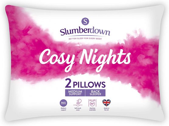 Slumberdown Cosy Nights White Pillows 2 Pack Medium Support Bed Pillows Designed for Back and Side Sleepers