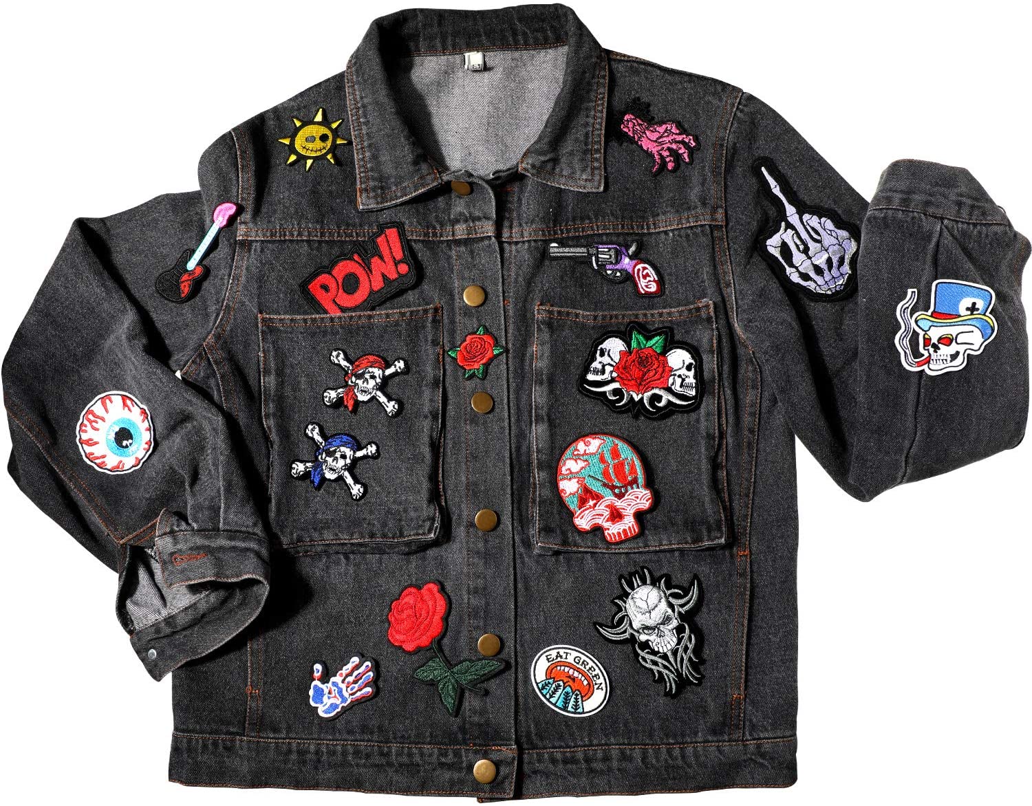 30 Pieces Rock Punk Band Patch or Alien Patches Punk Iron-on Patches Assorted Punk Embroidered Iron-on Patches Skull Eye Ball Pattern for Halloween Jackets Hat Clothing Bags - Image 2