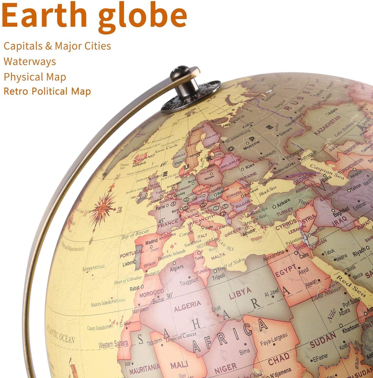 TTKTK Illuminated World Globe for Kids with Wooden Stand,Built in LED for Illuminated Night View Antique Globe lamp for Kids Home Décor and Office Desktop - Image 3