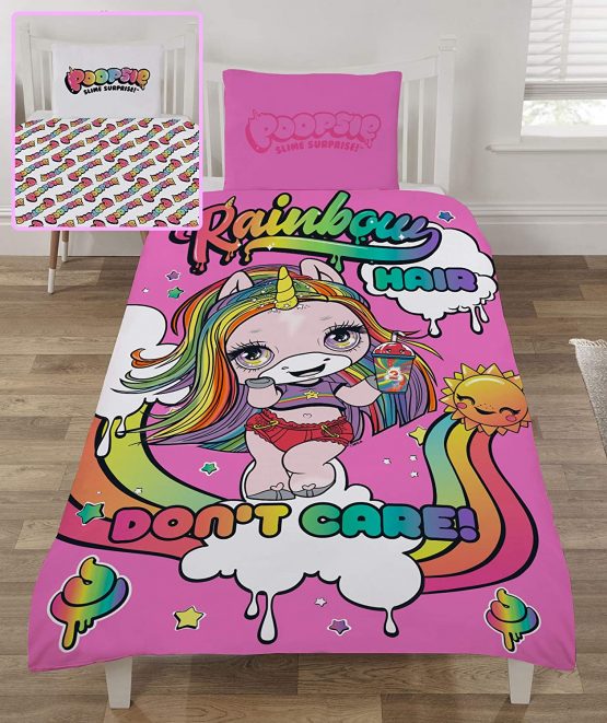 Poopsie Unicorn Surprise Duvet Cover Set For Kids Single Bed, Bedding Set For Children Includes Pillow Case, Reversible Two Sided Design Rainbow Surprise, Unicorn Gifts For Girls & Boys