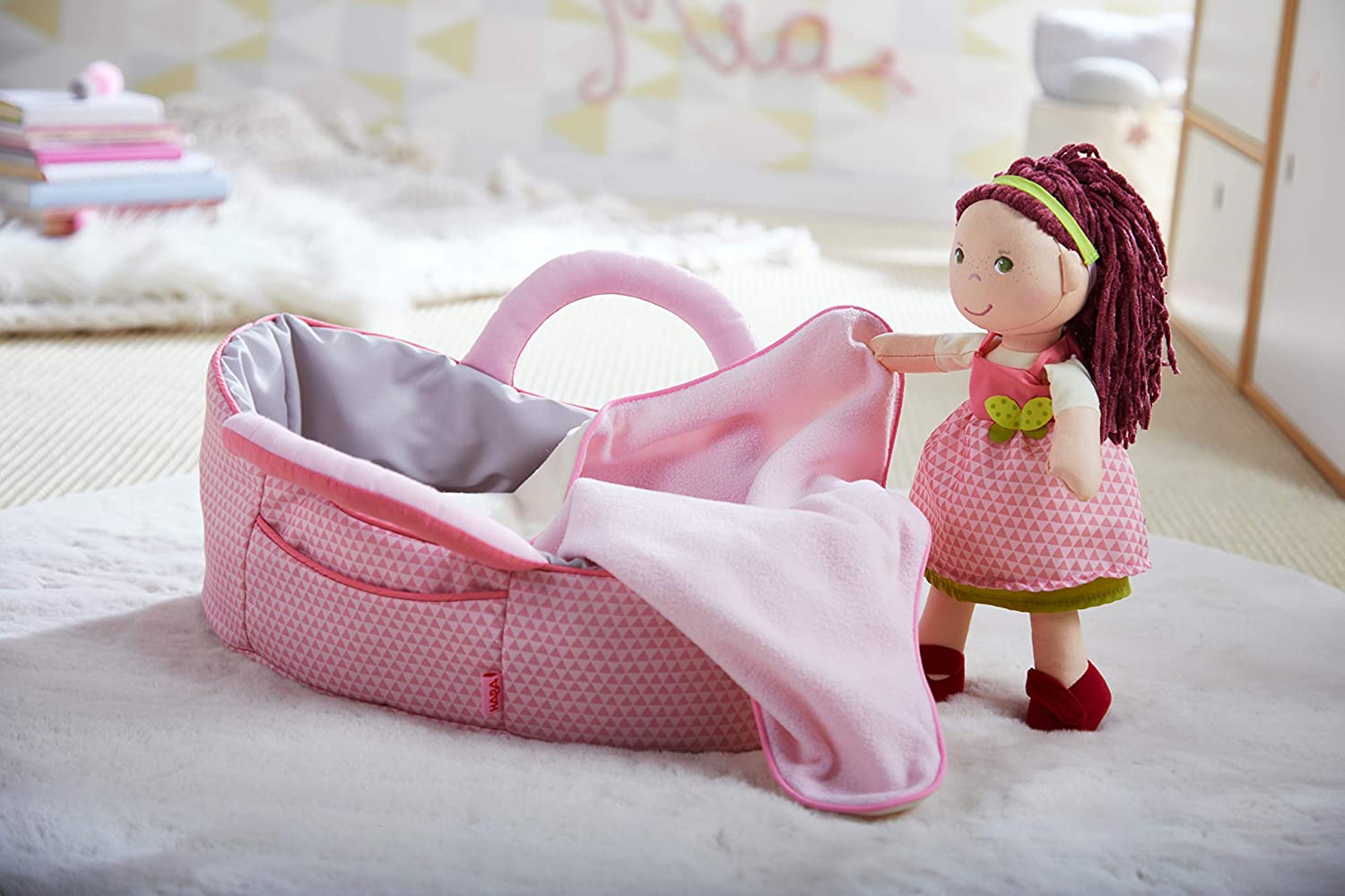 HABA Dolls Carrying Cot Pink For Toddlers, Small - Image 3