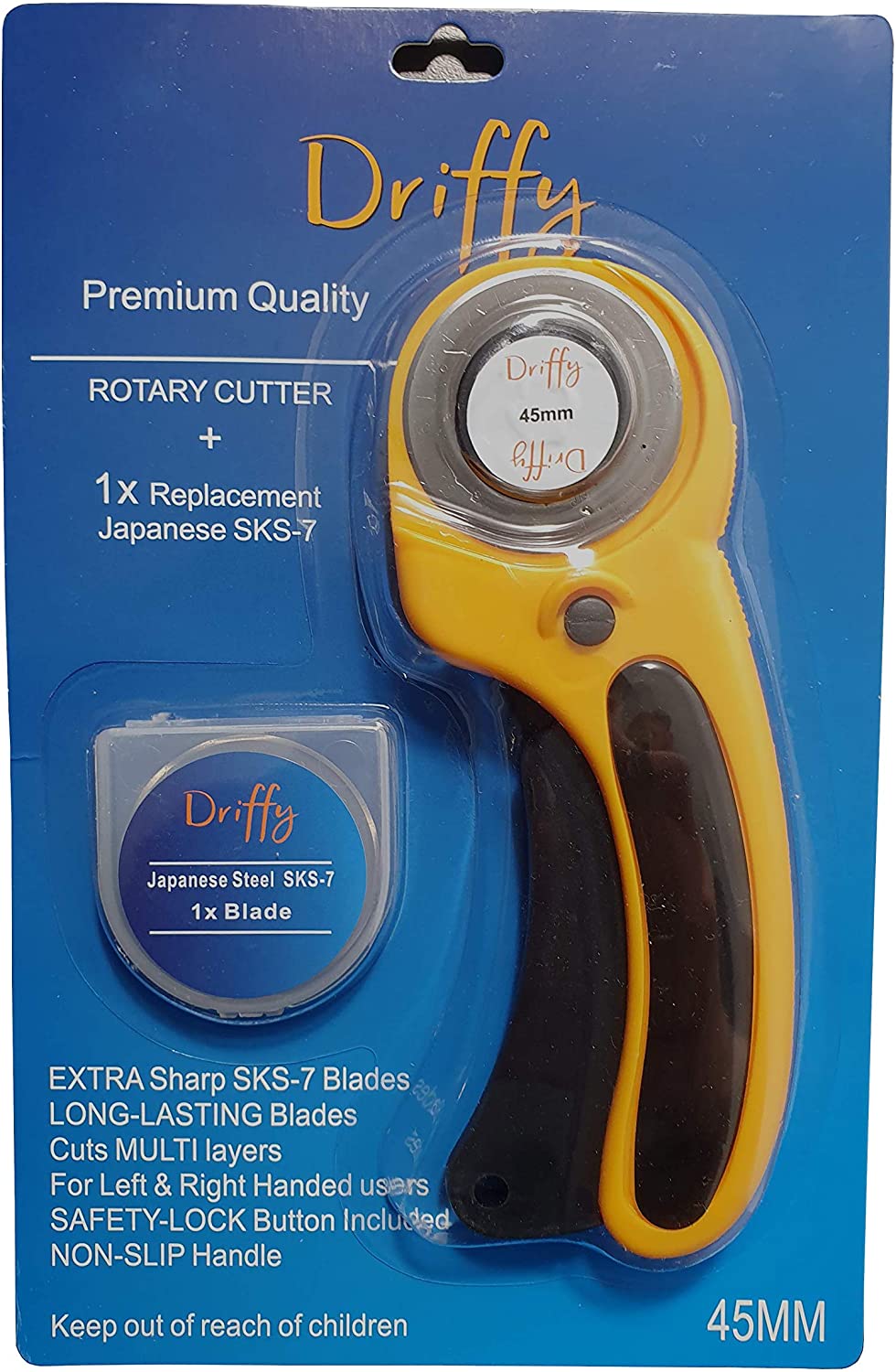 Rotary Cutter with Extra Blade for Fabric Quilting Tools Accessories Material Wheel Paper Dressmaking Craft Sewing 45mm Roller mat Leather Ruler Supplies Trimmer Knife Cutting Safety Lock