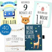 40 Baby Milestone Cards for Boys with High-Quality Packaging by Cozy Racoon, Milestone Cards as a Gift for Birth Baby Shower