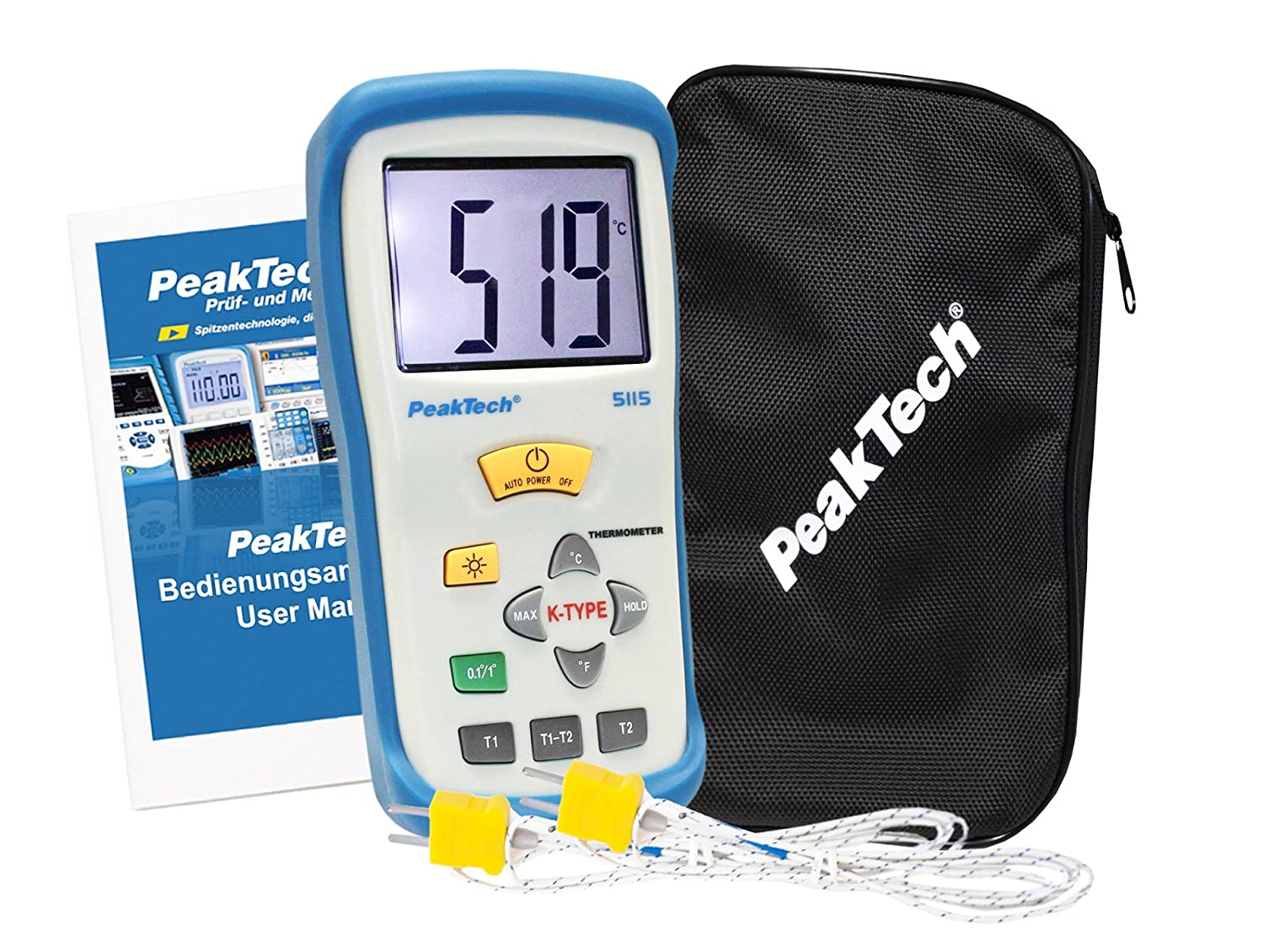 PeakTech 2 Channel Professional Digital Thermometer with Large Display for Type K Sensor/Thermocouple -50 +1300 °C; 2000 Count - Image 3