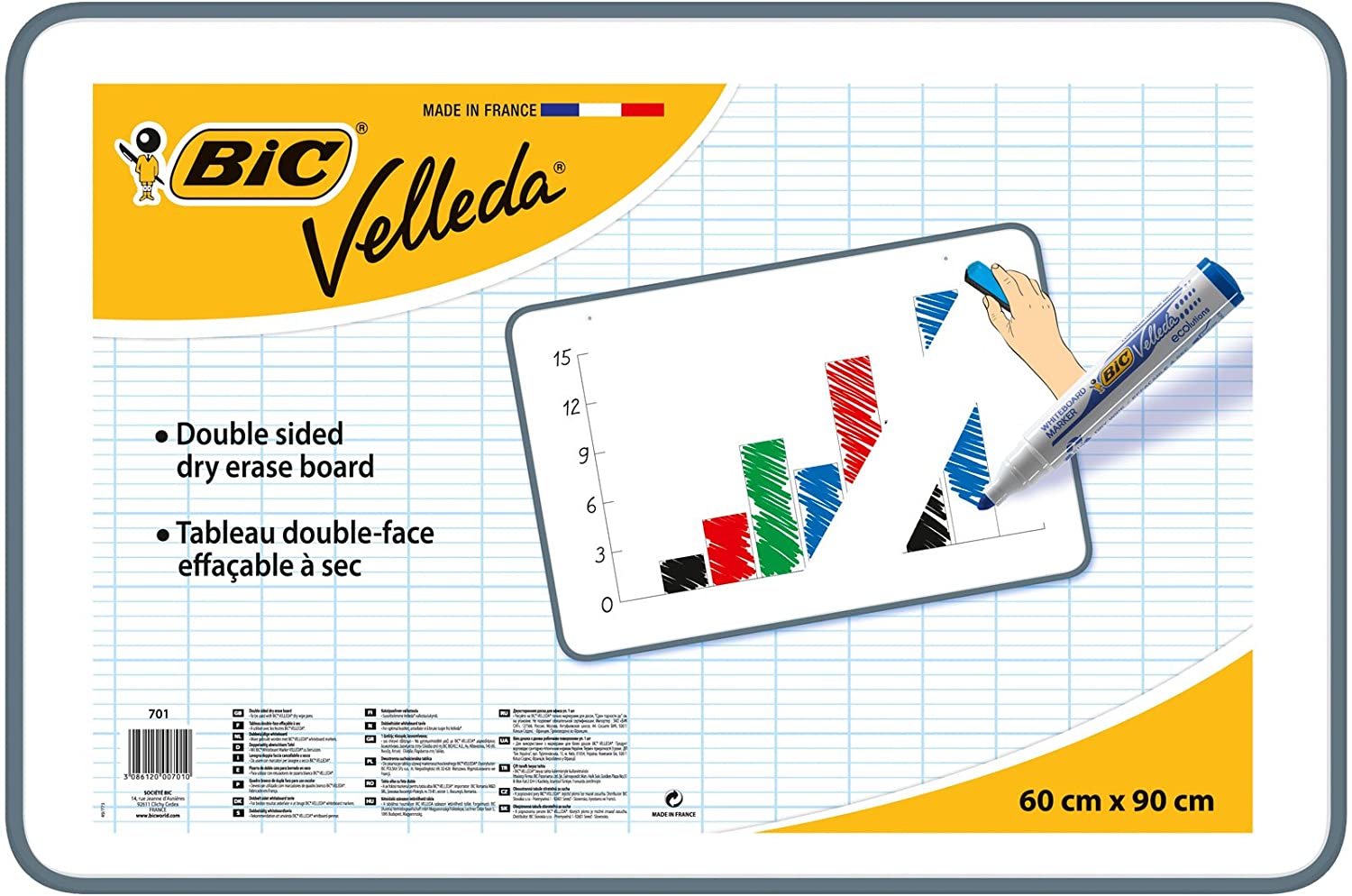 BIC VELLEDA Dry Wipe White Board 60 x 90cm Double-sided board, W60 x H90 cm
