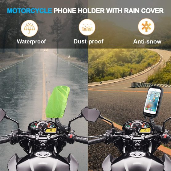 ENONEO Motorcycle Phone Mount Waterproof 360°Rotation Motorbike Phone Holder with Rain Cover Motorcycle Phone Holder Bag for Rearview Mirror Phone up to 6.7" (Black) - Image 3