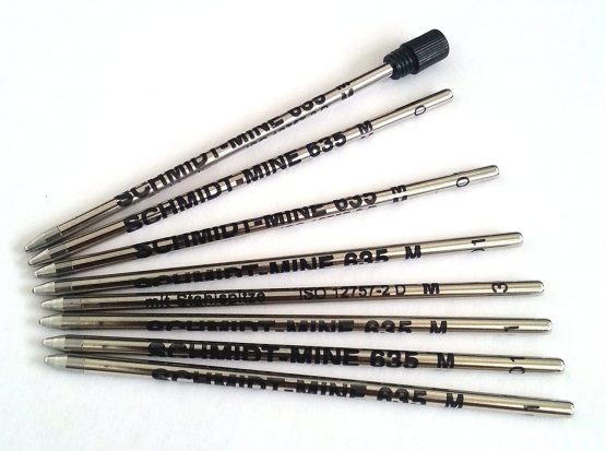 8 x Schmidt 635M Mini Ball Pen Refill - Black - (Lamy M21 and Cross 8518-4 Compatible) - Image 2