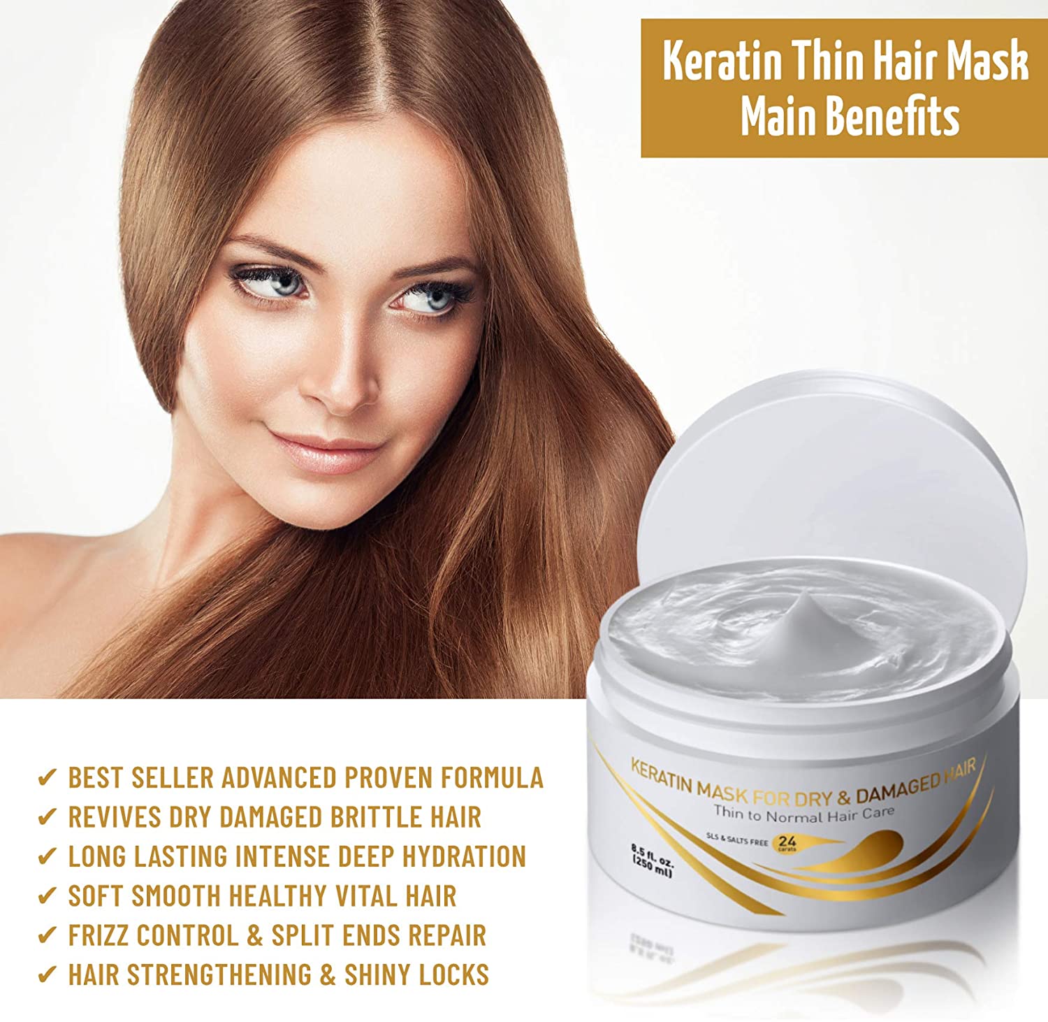 VITAMINS Hair Cosmetics Keratin Hair Mask for Damaged Hair, Protein Keratin Treatment Deep Conditioner for Dry Locks - Image 4