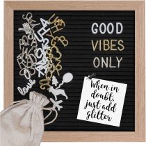 Gadgy ® Retro Felt Letter Board | With 340 Electroplated Gold and Silver Letters | 170 White Letters & Numbers, 100 Icons | Stand and Bag | 10x10 inch