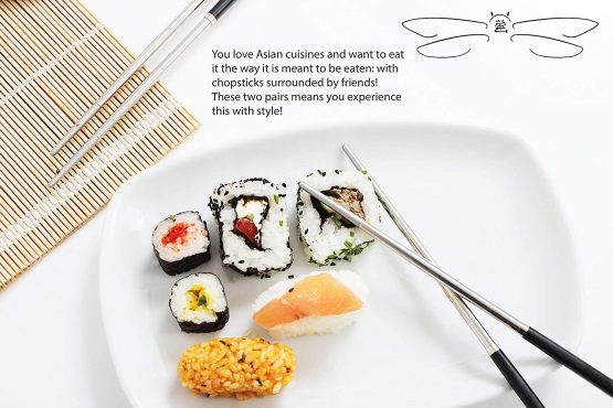Japanese Style Metal Chopsticks - Luxury Reusable Durable Chrome Design - 2 Pairs Dishwasher-Safe - Perfect for: Ramen/Noodles/Sushi/Rice/Sashimi/Salad - Image 2