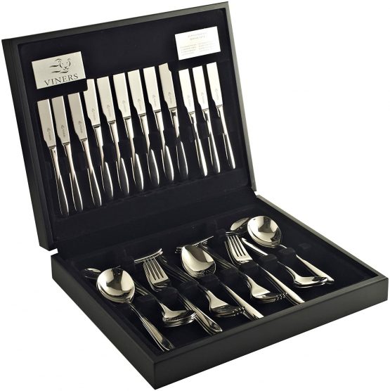 Viners Eden Cutlery Set | Elegant Mirror Polished Flatware in Wooden Canteen Gift Box with 50 Year Guarantee | 18/10 Stainless Steel, 44 Piece, stainless_steel