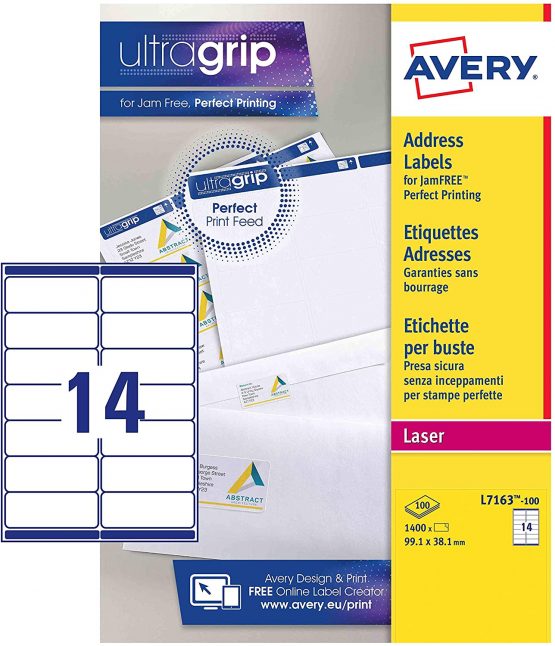 Avery L7163-100 Labels, White (99.1 x 38.1 mm(