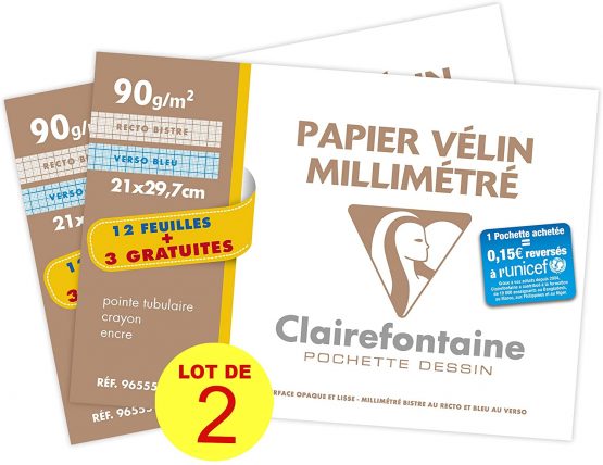 Clairefontaine Drawing Paper 12 + 3 Sheets 21 x 297 mm Pack of 2