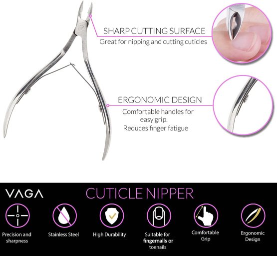 Best Deal Professional Quality Manicure Pedicure Nail Art Tools Set With Pack of 3 Metal Tools Including Pushers And Nipper/Trimmer And False Nails/Tips Clipper/Edge Cutter By VAGA - Image 3