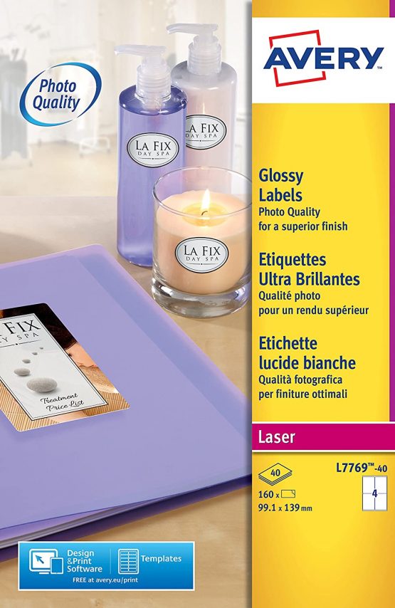 Avery L7769-40 Self-Adhesive Glossy Labels, 4 Labels Per A4 Sheet - Image 3