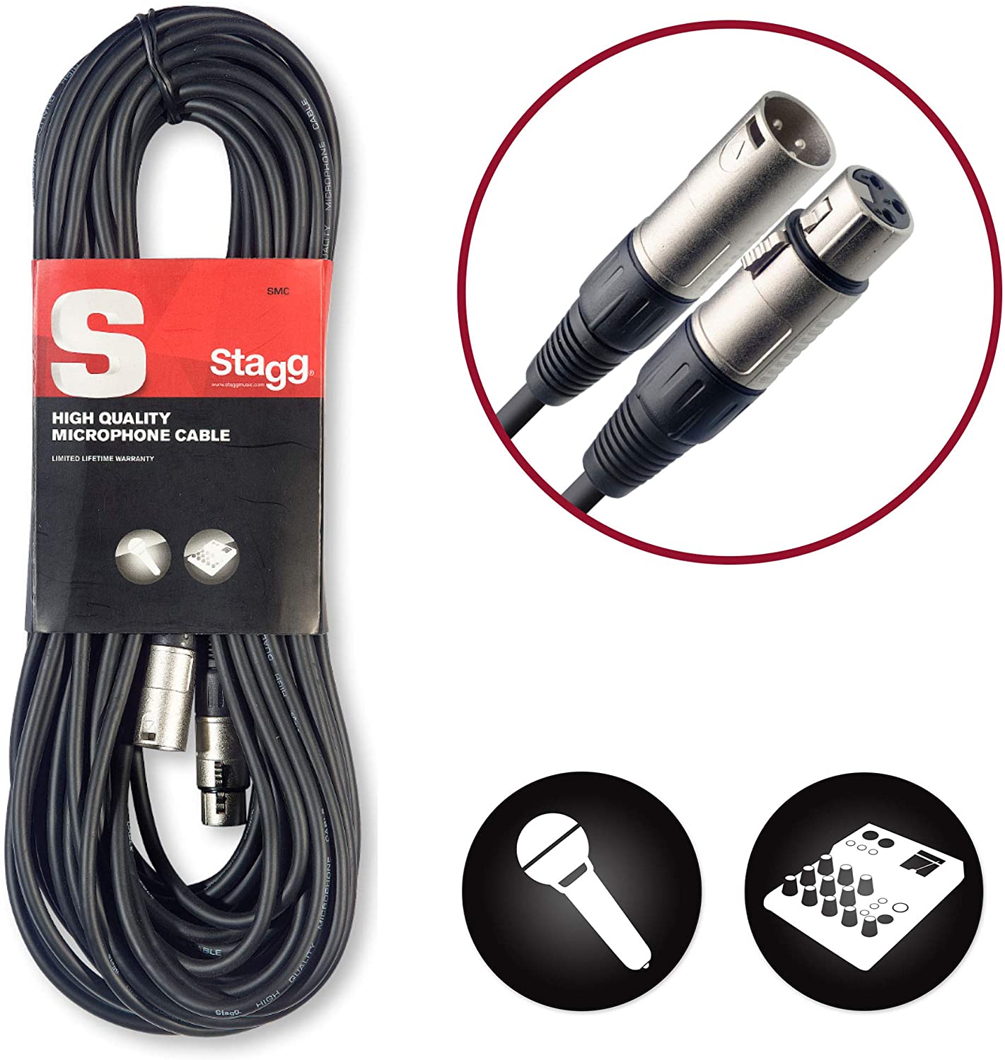 Stagg 15M / 50ft XLR to XLR Cable, 3-Pin Male to Female, Suitable for Microphone PA System, Audio Mixer, Studio Monitors