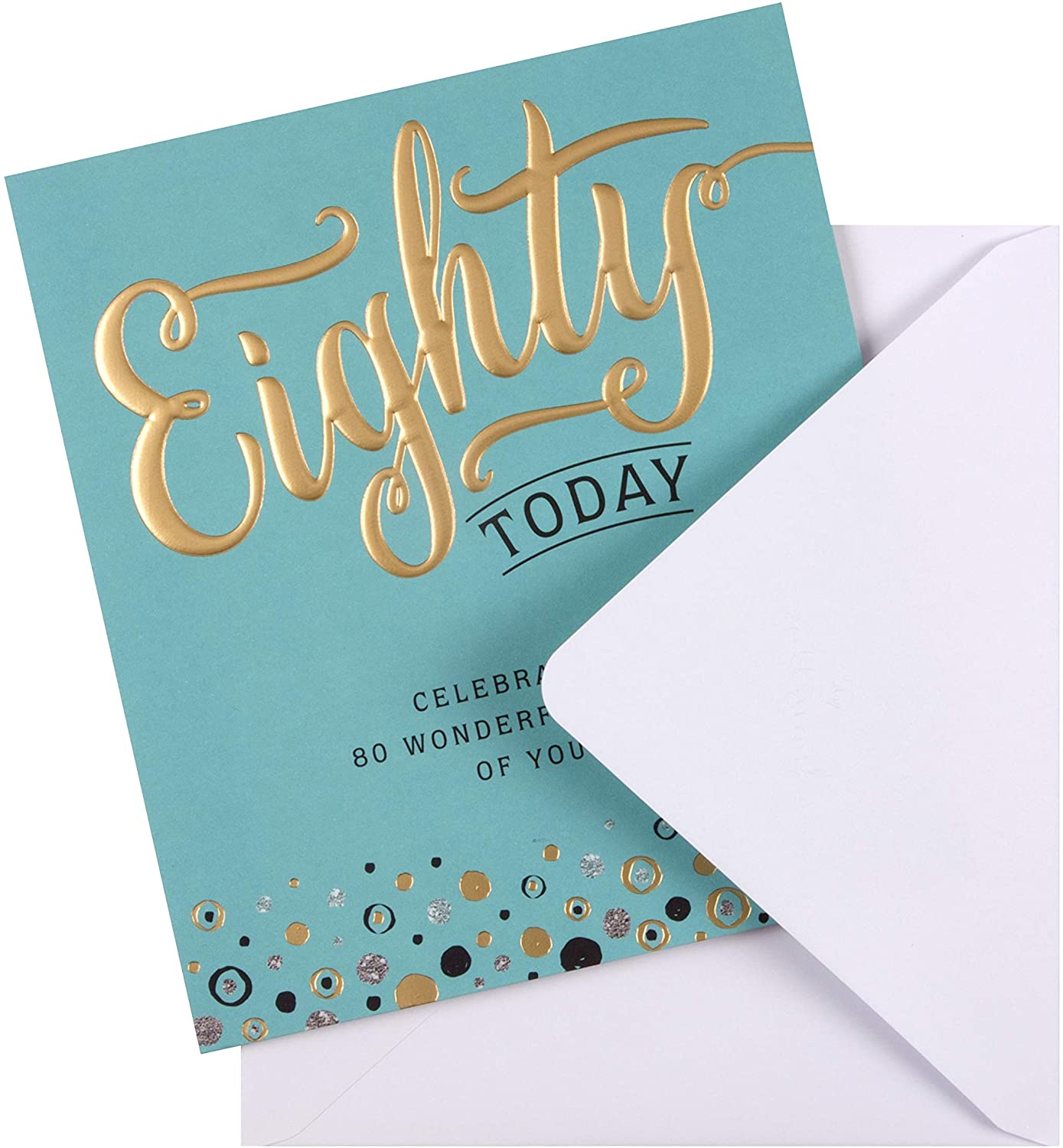 80TH Birthday Card from Hallmark - Embossed Text Design, Green, 18cm x 18cm - Image 2