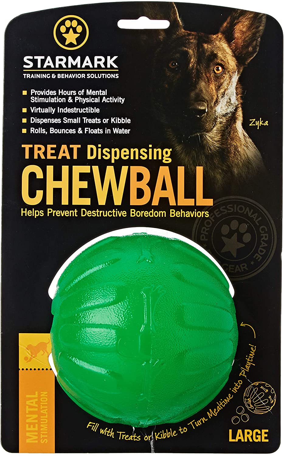 Starmark Treat Dispenser Chew Ball for Dogs Green, Large - Image 2