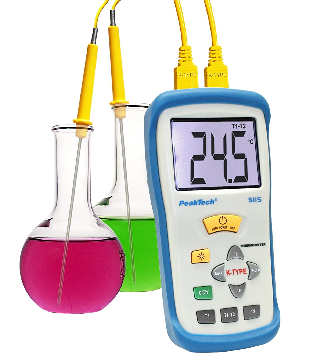 PeakTech 2 Channel Professional Digital Thermometer with Large Display for Type K Sensor/Thermocouple -50 +1300 °C; 2000 Count - Image 4