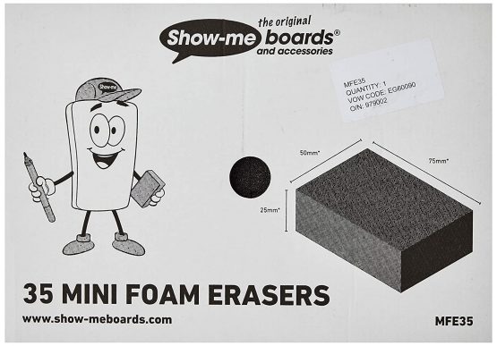 Show-me MFE35 Mini Foam Erasers for Drywipe Boards in Schools and Classrooms (Pack of 35), Black
