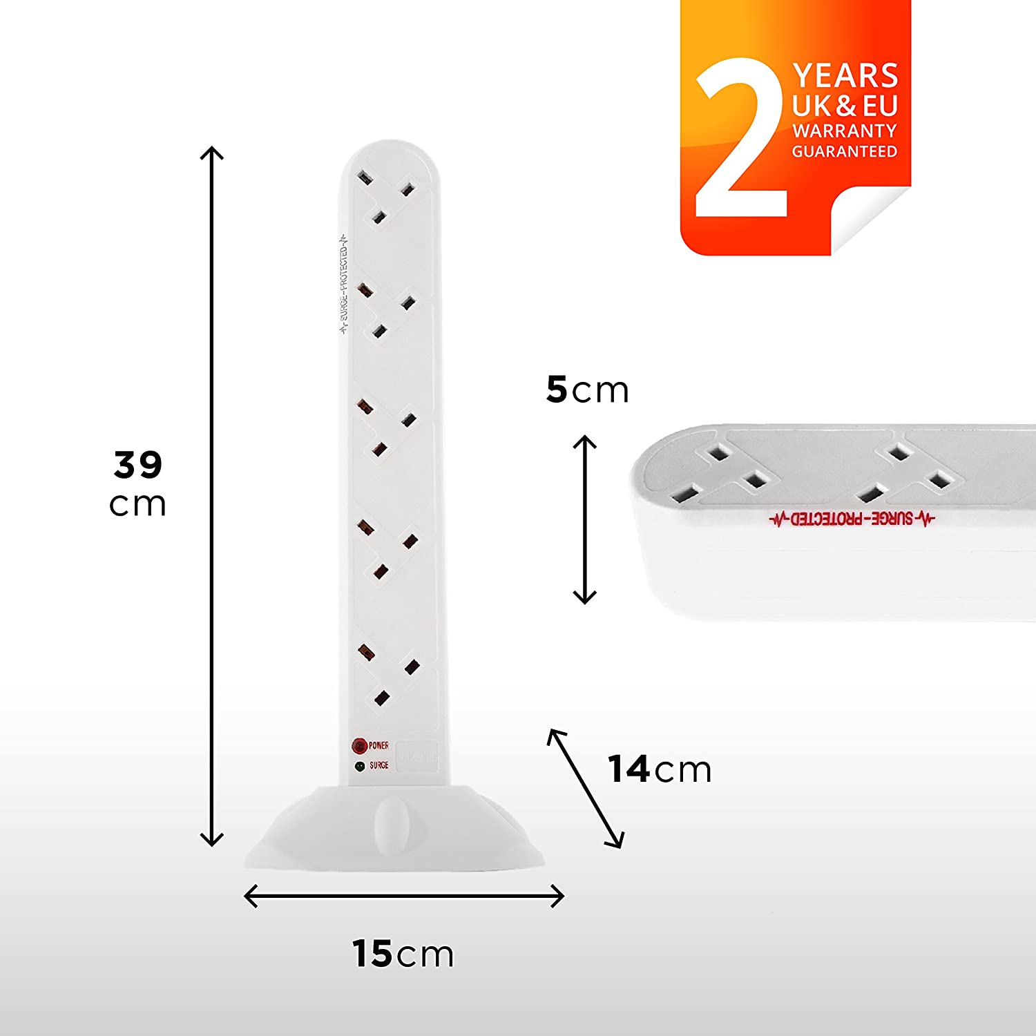 Duronic 10 Way Extension Lead Tower ST10W, White, 10 WAY WHITE - Image 4