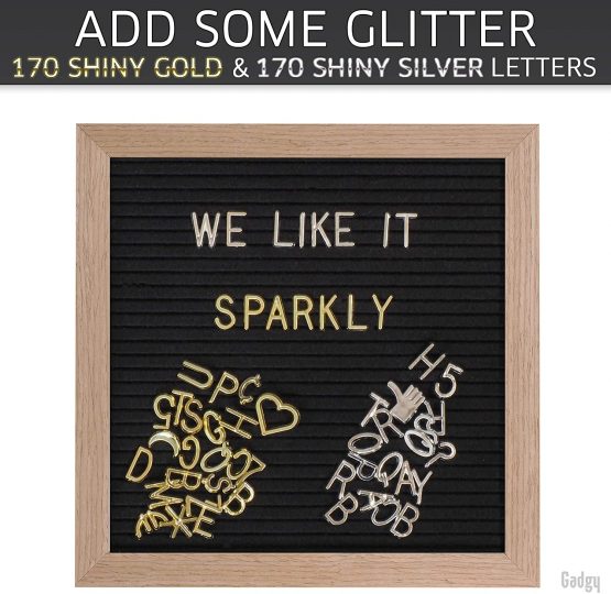 Gadgy ® Retro Felt Letter Board | With 340 Electroplated Gold and Silver Letters | 170 White Letters & Numbers, 100 Icons | Stand and Bag | 10x10 inch - Image 2