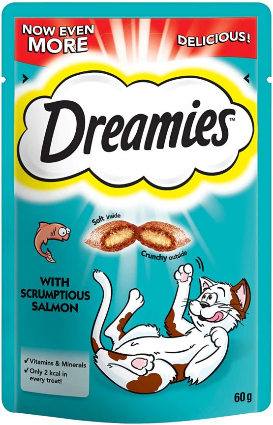 Dreamies Cat Treats, Tasty Snacks with tempting salmon, 8 pouches of 60 g