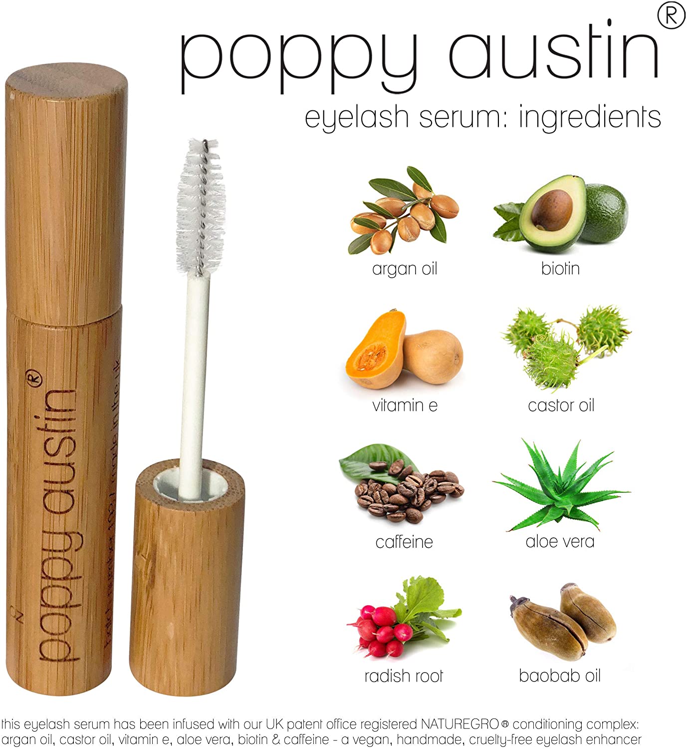 Poppy Austin 9g Eye Lash Serum, Premium Eyelash Growth Serum with Argan Oil, Castor Oil, Caffeine, Vitamin E, Aloe Vera - Image 3