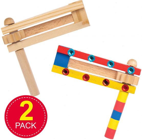 Baker Ross AT848 Wooden Football Rattles - Pack of 2, For Kids Arts and Crafts Projects