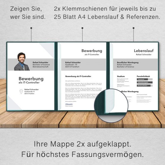 'Pack of 5 3-Part CV Folders BL Exclusivdruck 10 Optima Plus Fir Green/Traditional Premium Quality with Elegant Relief Embossing"Bewerbung/Product Design by Mario Lemani" - Image 3