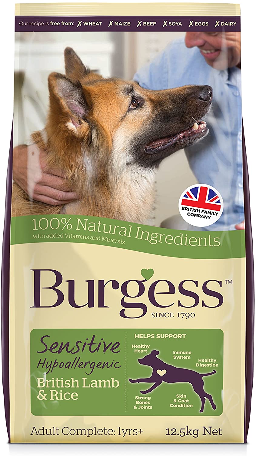 Burgess Sensitive Hypoallergenic Dog Food Adult British Lamb and Rice 12.5 kg, brown