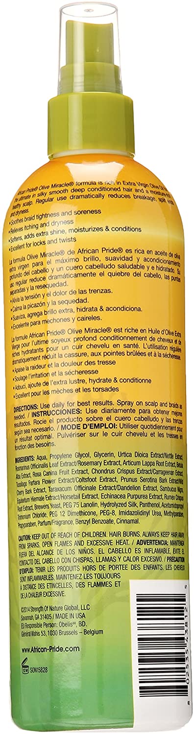 African Pride Olive Miracle Braid Sheen Spray Original Formula 355 ml/12 fl.oz, Clear, 355 ml (Pack of 1) - Image 2
