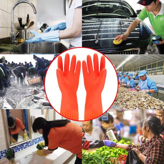 Discoball Rubber Cleaning Gloves Waterproof Kitchen Dishwashing Glove Reuseable 2-Pairs(Small,Orange) - Image 3