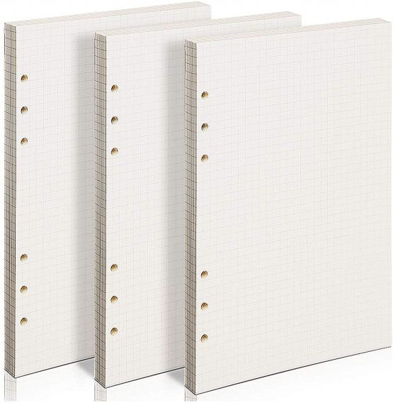 ZKSM Planner Refill Paper 5mm Squared Ruled Inserts Paper with A5 6 Holes 135 Sheets/270 Pages Binder Grid Notepaper for Filofax Bullet Journals Diary, 8.26x5.59 Inch (Squared)