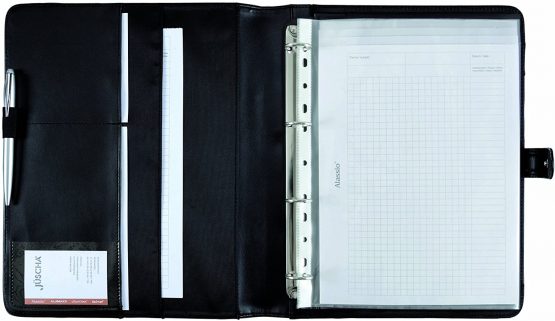 Alassio Fano I 30063 Ring Binder Folder DIN A4 Format Finetouch Imitation Leather Document Folder Black Folder Approx. 32 x 26 x 2 cm