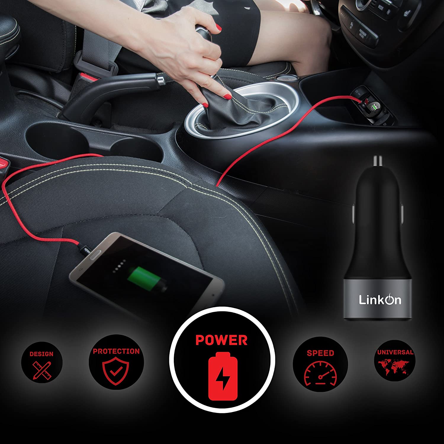 LinkOn 63W Car Charger With 45W USB-C PD3.0 PPS and 18W USB-A QC3.0 Compatible with MacBook Pro Chromebook iPhone Xs/Max/XR/X/8 iPad Pro/Air 2/Mini - Image 2