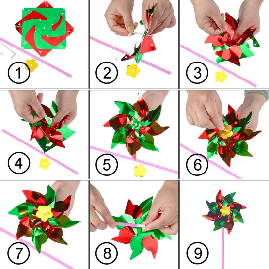 Hestya Plastic Rainbow Pinwheel, Party Pinwheels DIY Lawn Windmill Set for Teenagers Toy Garden Party Lawn Decor (50 Pieces, Multicolor A) - Image 3
